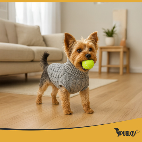 Purlov Dog/Cat Sweater – Size M, Gray Knit Winter Turtleneck (WNDR26217) - Image 3