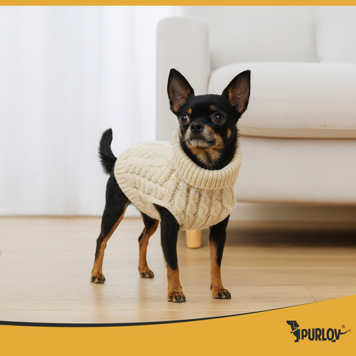 Purlov Dog/Cat Sweater – Size S, Beige Knit Winter Turtleneck (WNDR26216) - Image 3