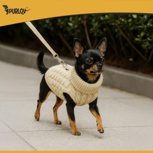 Purlov Dog/Cat Sweater – Size S, Beige Knit Winter Turtleneck (WNDR26216)