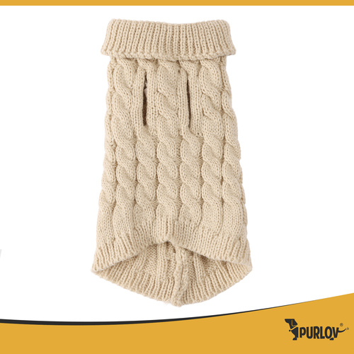 Purlov Dog/Cat Sweater – Size S, Beige Knit Winter Turtleneck (WNDR26216) - Image 4