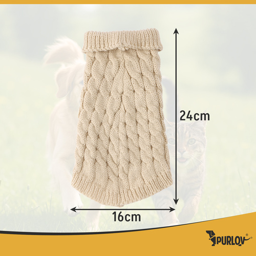 Purlov Dog/Cat Sweater – Size S, Beige Knit Winter Turtleneck (WNDR26216) - Image 6