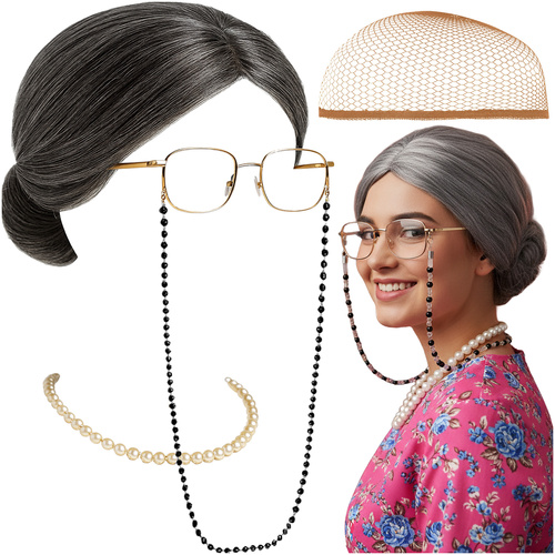 Ruhhy Grandma Costume – 5-Piece Old Lady Outfit for Adults (WNDR26149)