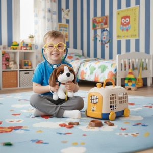 Little Vet Set with Carrier – Pretend Play Veterinary Kit with Plush Dog (WNDR26551)