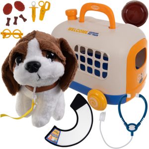 Little Vet Set with Carrier – Pretend Play Veterinary Kit with Plush Dog (WNDR26551)