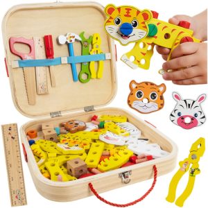 Kruzzel Wooden Tool Box – DIY Construction Kit for Kids (WNDR26581)