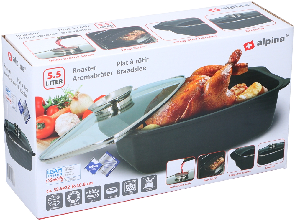 Alpina 5.5L Roaster – Durable Steel Body & Heat-Resistant Glass Lid (EDC) - Image 3