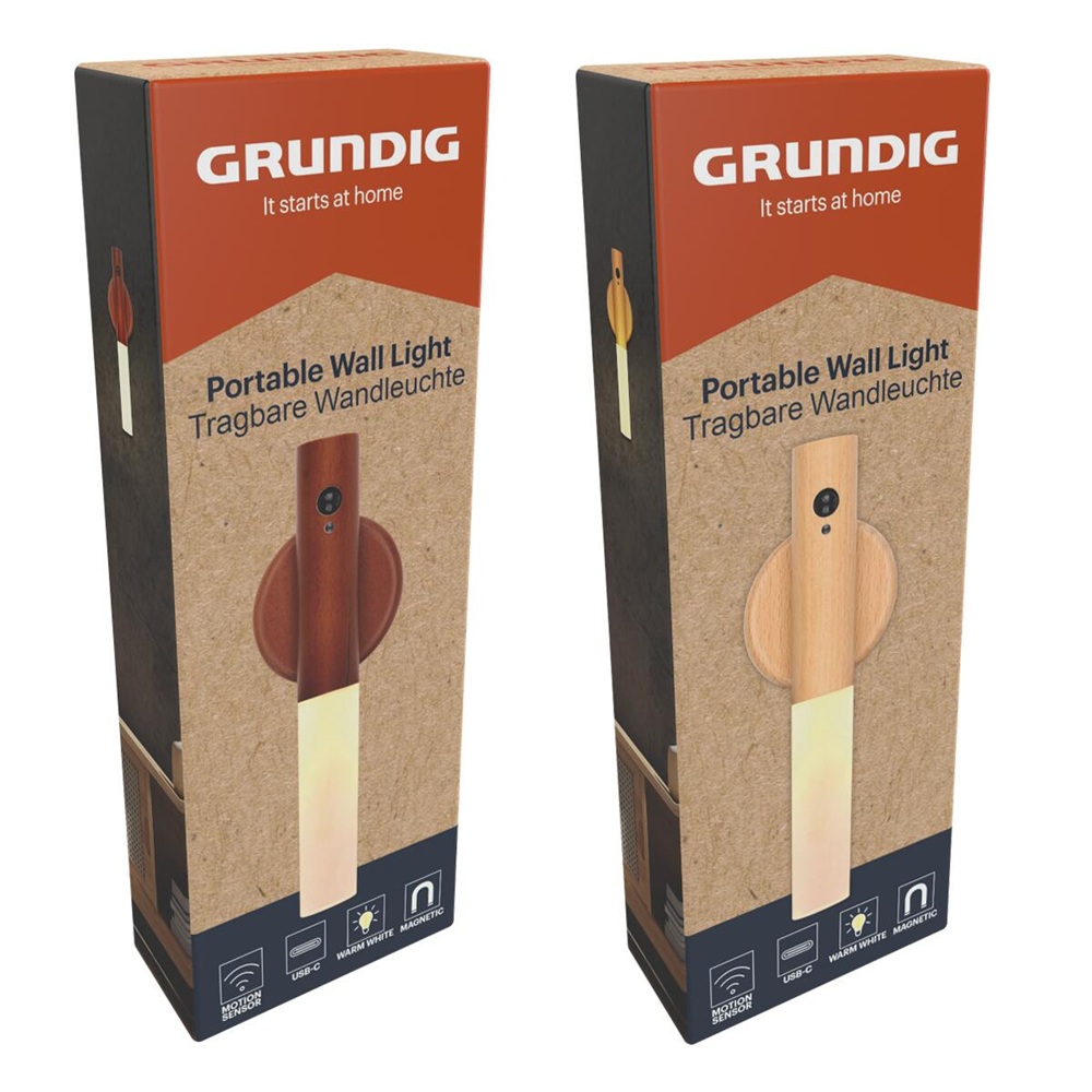 Grundig rechargeable LED wooden wall lamp with motion sensor – portable, magnetic mount (EDC) - Image 15