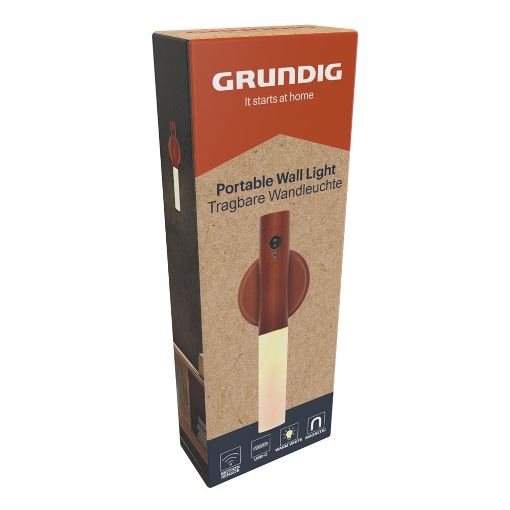 Grundig rechargeable LED wooden wall lamp with motion sensor – portable, magnetic mount (EDC) - Image 4