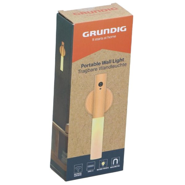 Grundig rechargeable LED wooden wall lamp with motion sensor – portable, magnetic mount (EDC) - Image 3