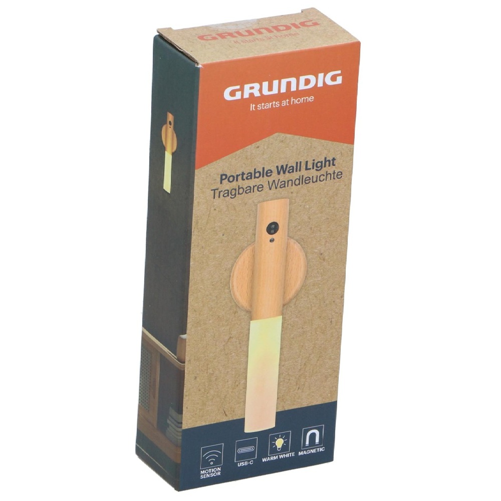Grundig rechargeable LED wooden wall lamp with motion sensor – portable, magnetic mount (EDC) - Image 3