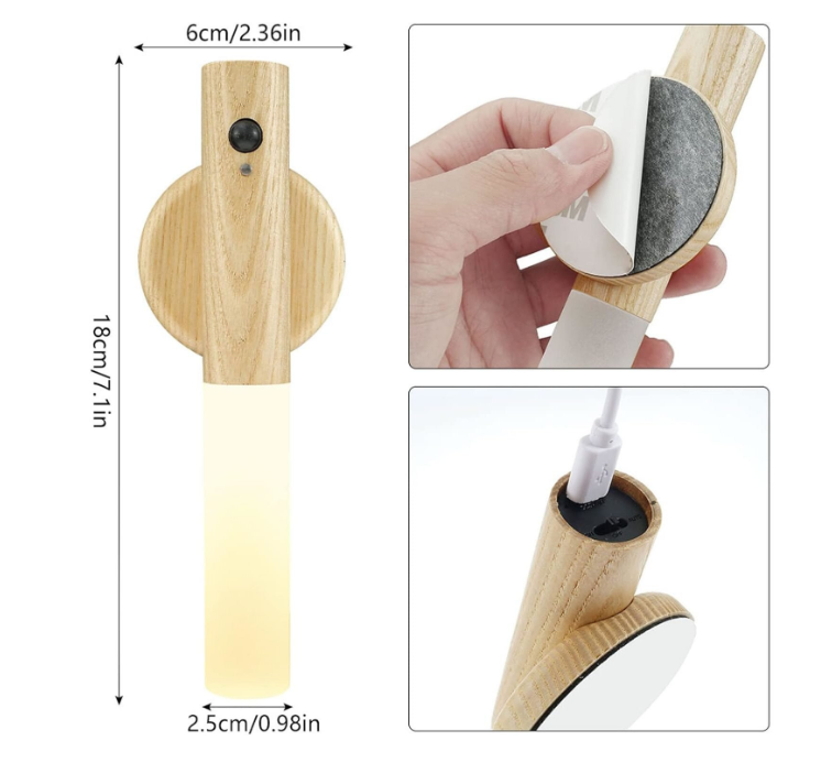 Grundig rechargeable LED wooden wall lamp with motion sensor – portable, magnetic mount (EDC) - Image 6