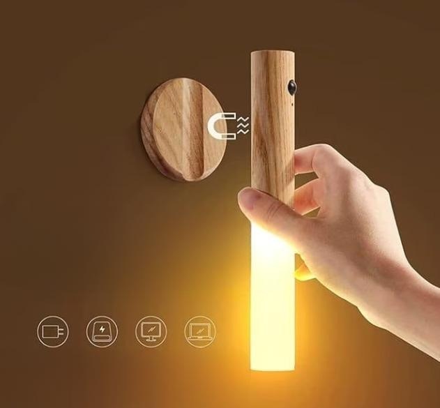 Grundig rechargeable LED wooden wall lamp with motion sensor – portable, magnetic mount (EDC) - Image 2