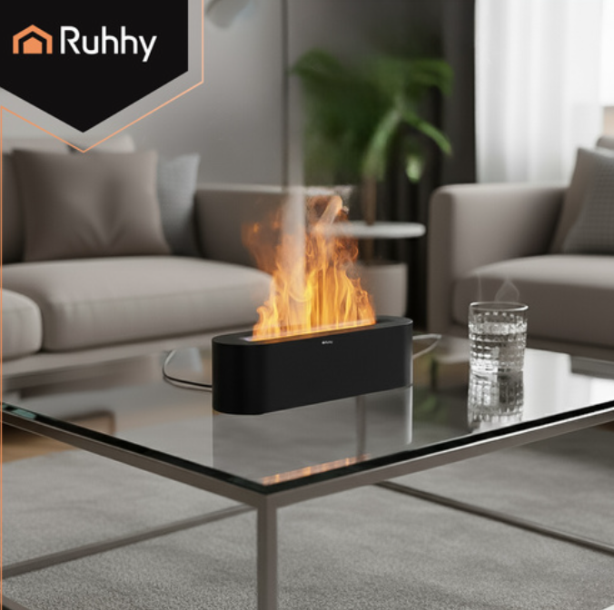 Ruhhy 250 ml flame-effect aromatherapy humidifier – ultrasonic essential oil diffuser with LED light (WNDR26328) - Image 4